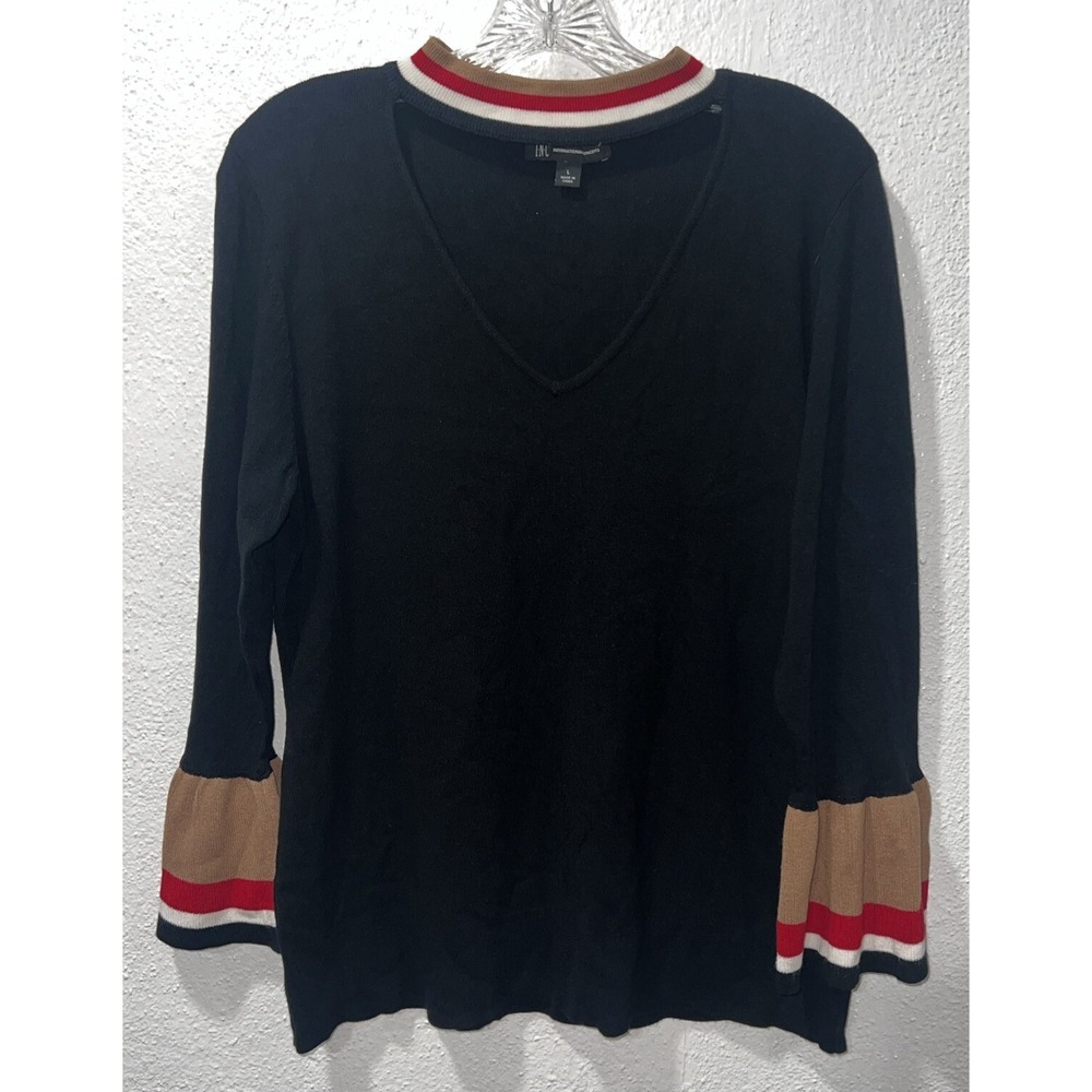 INC International‎ Concepts Women Black Varsity-Stripe Choker Sweater Size L